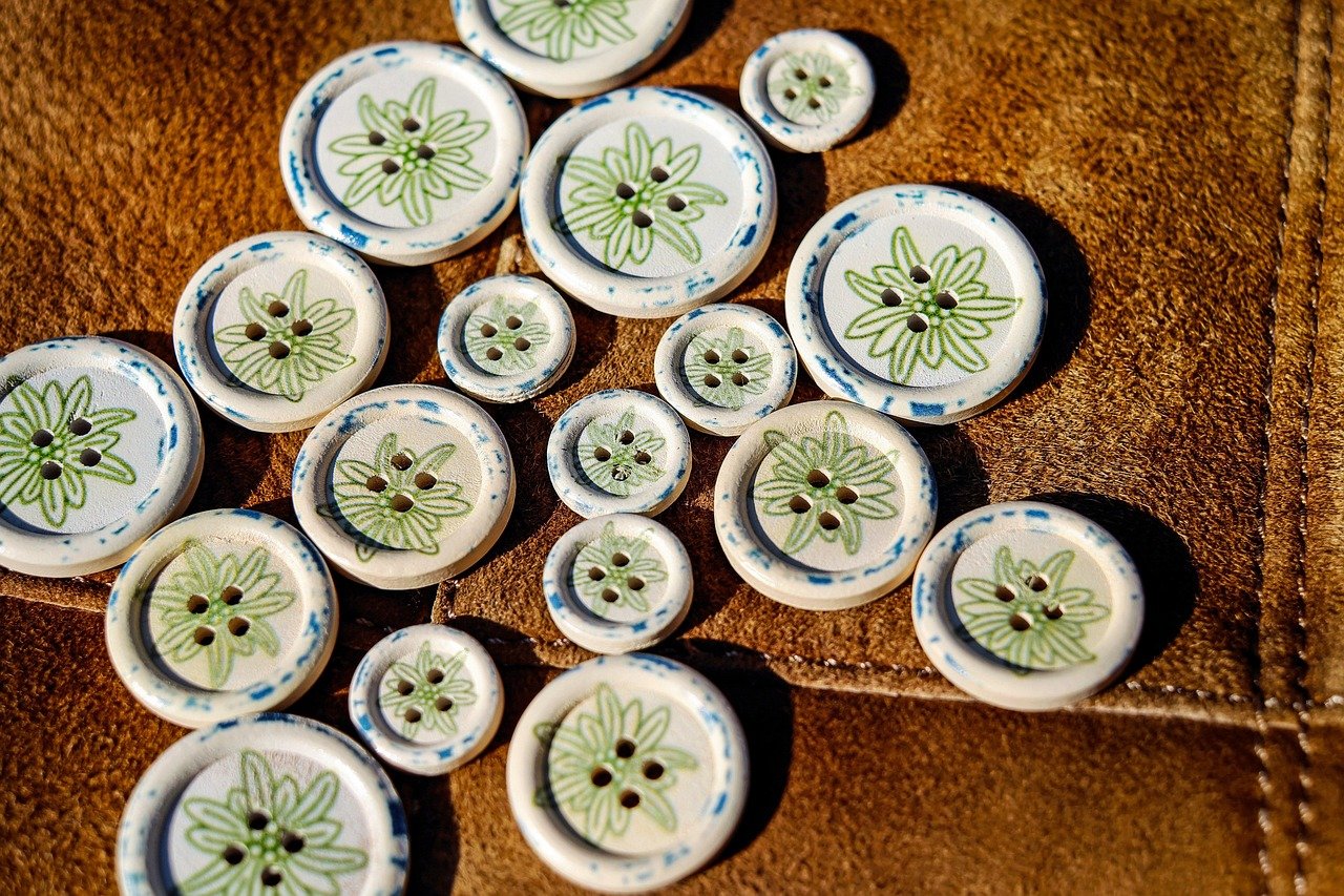 buttons, four holes, costume, stud, multicoloured, close up